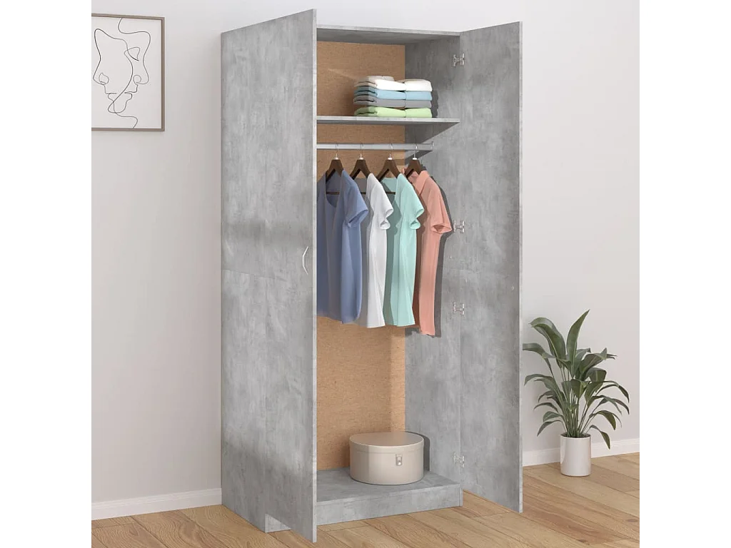 Garde-robe Gris béton 90x52x200 cm Aggloméré OFR84583 BonneVie Meuble