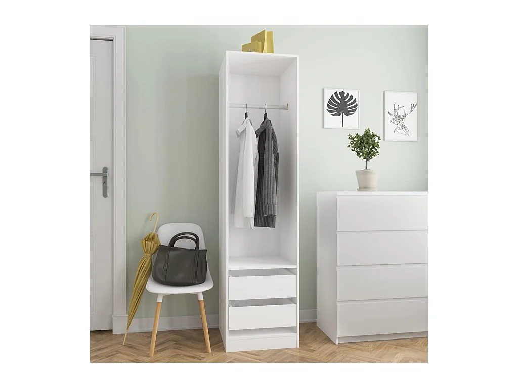 Garde-robe avec tiroirs Blanc 50x50x200 cm Bois d'ingénierie OFR14123 BonneVie Meuble