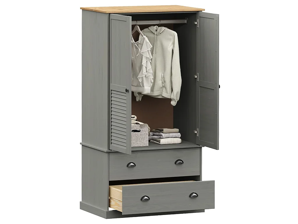 Garde-robe VIGO gris 90x55x176 cm bois massif de pin OFR47415 BonneVie Meuble