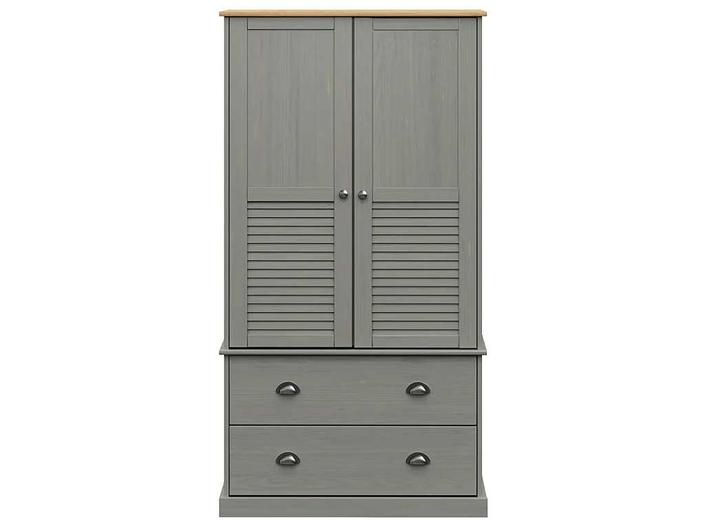 Garde-robe VIGO gris 90x55x176 cm bois massif de pin OFR47415 BonneVie Meuble