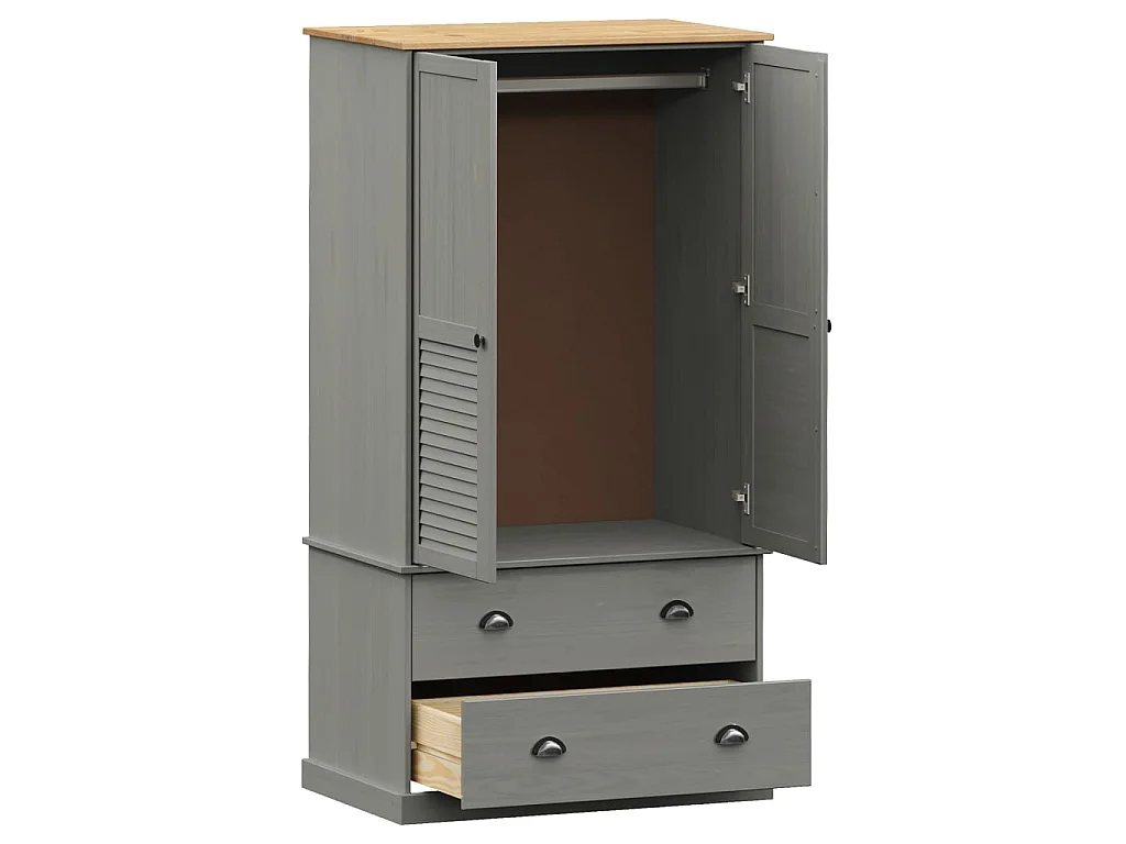 Garde-robe VIGO gris 90x55x176 cm bois massif de pin OFR47415 BonneVie Meuble