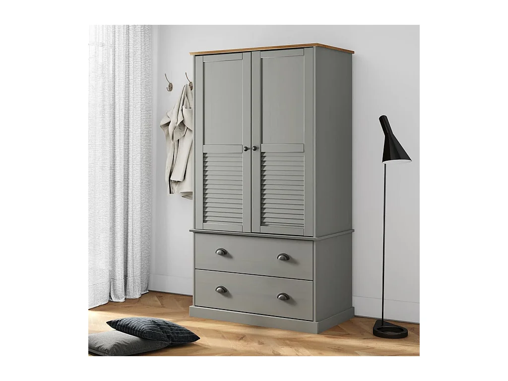Garde-robe VIGO gris 90x55x176 cm bois massif de pin OFR47415 BonneVie Meuble