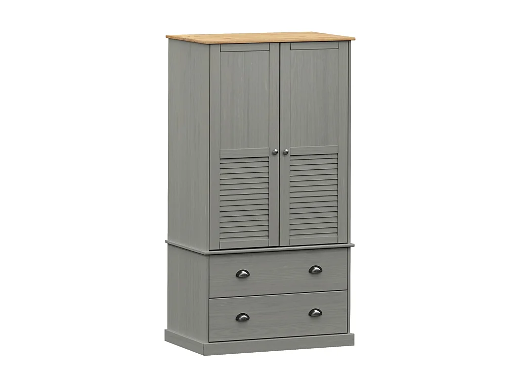 Garde-robe VIGO gris 90x55x176 cm bois massif de pin OFR47415 BonneVie Meuble