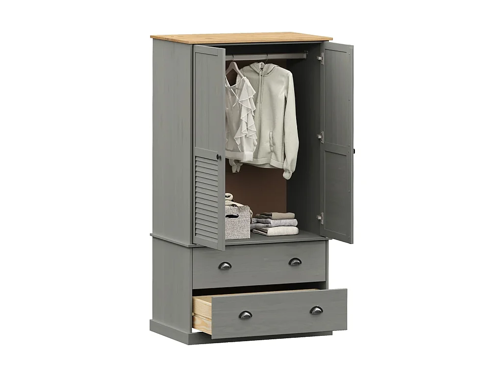 Garde-robe VIGO gris 90x55x176 cm bois massif de pin OFR47415 BonneVie Meuble