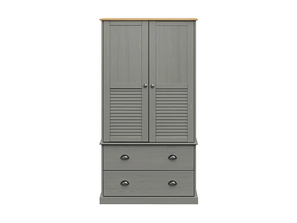 Garde-robe VIGO gris 90x55x176 cm bois massif de pin OFR47415 BonneVie Meuble