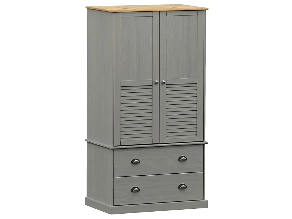 Garde-robe VIGO gris 90x55x176 cm bois massif de pin OFR47415 BonneVie Meuble