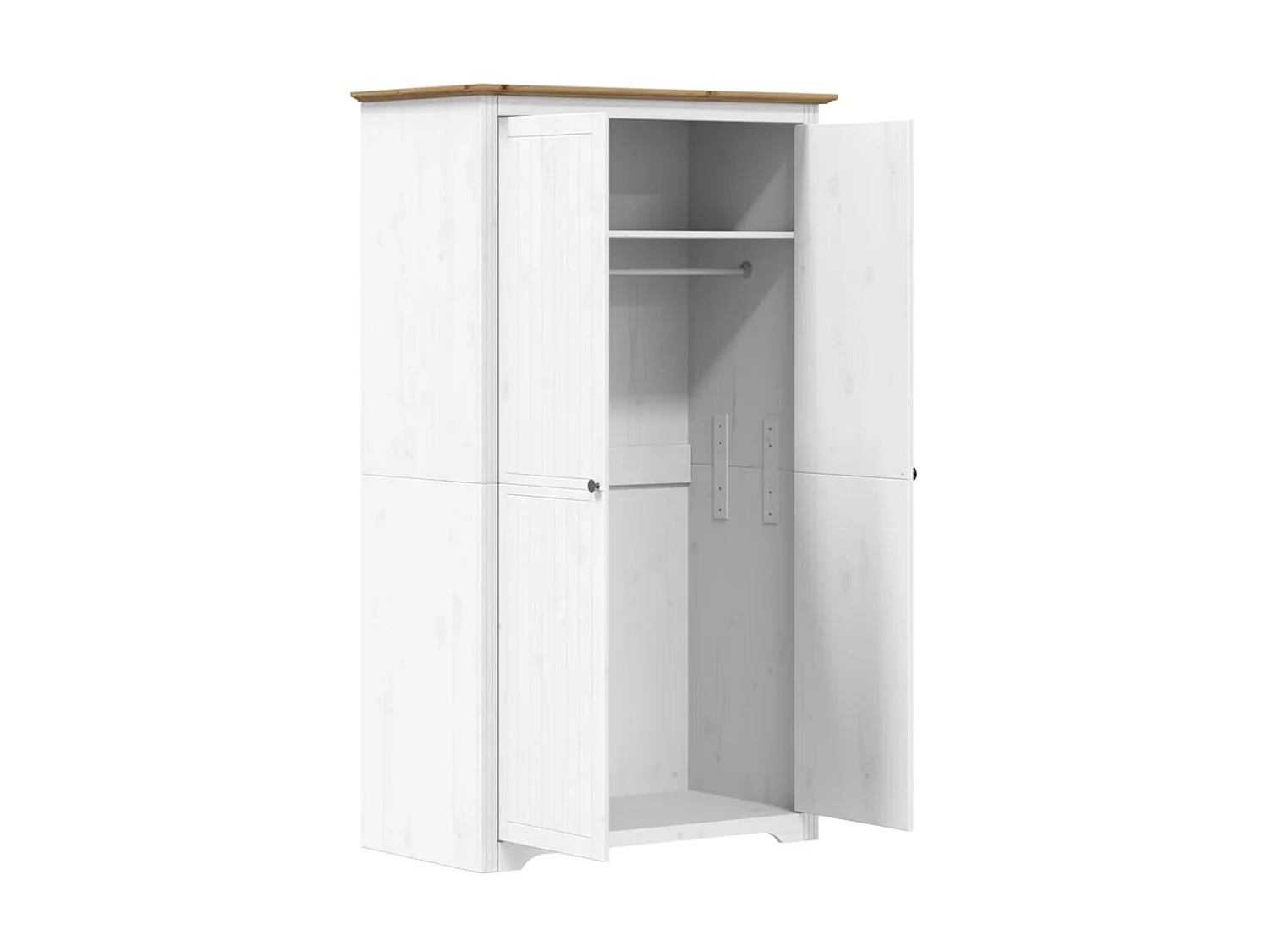 Garde-robe BODO blanc marron 101x52x176,5 cm bois massif de pin OFR51275 BonneVie Meuble