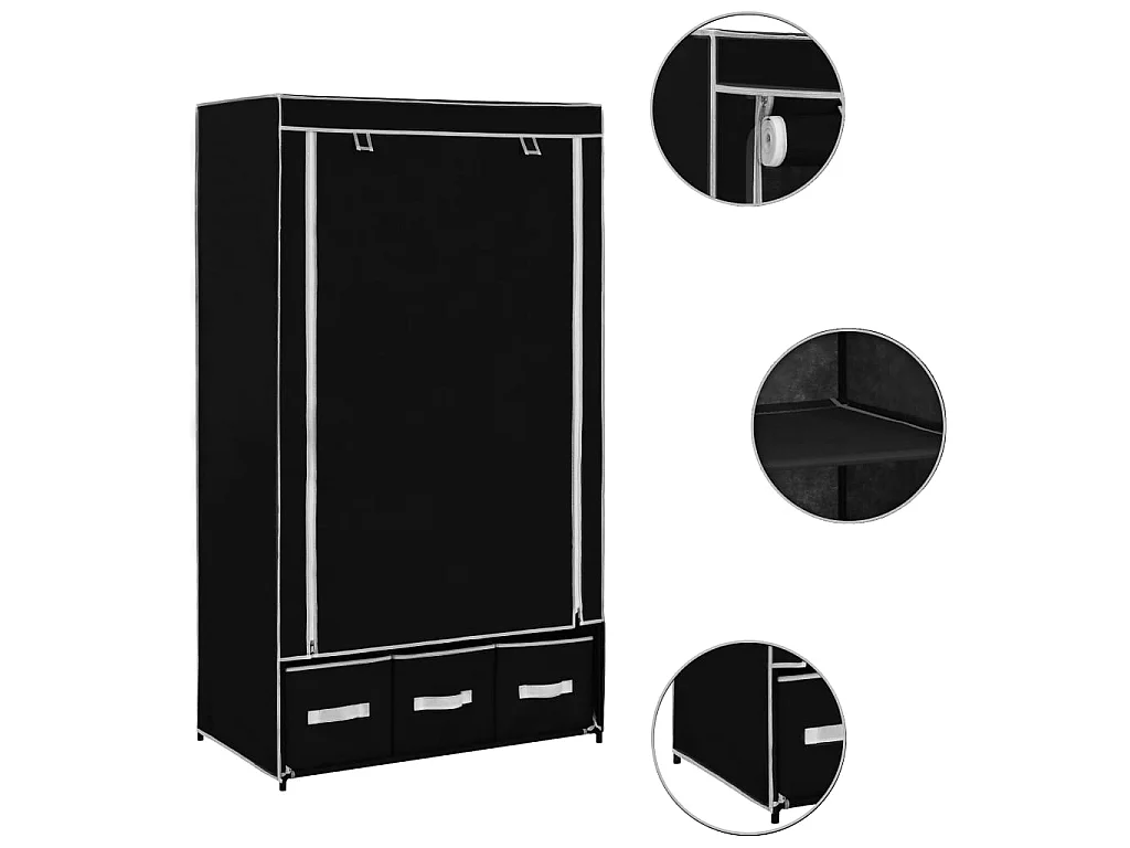 Garde-robe Noir 87 x 49 x 159 cm Tissu OFR11564 BonneVie Meuble