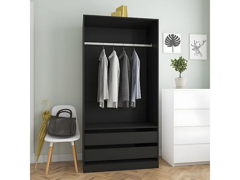 Armario de madera contrachapada negro 100x50x200 cm ES584410