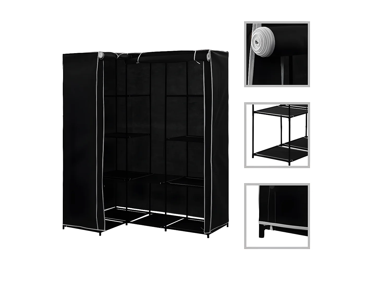 Garde-robe d'angle Noir 130x87x169 cm OFR79764 BonneVie Meuble