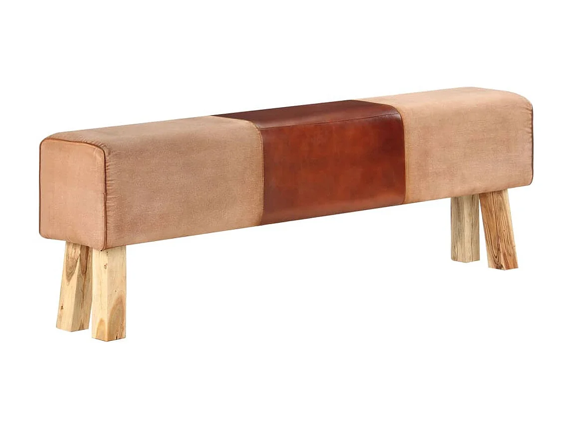 Banc chic saut de cheval 160 cm Marron Cuir véritable et bois acacia -ASAF70306