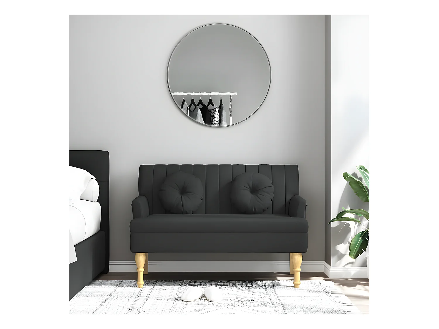 Banc avec coussins noir 113x64,5x75,5 cm tissu -ASAF92407