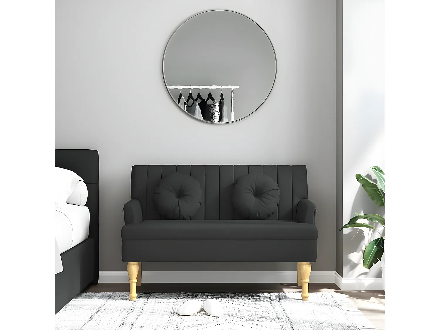 Banc avec coussins noir 113x64,5x75,5 cm tissu -ASAF92407