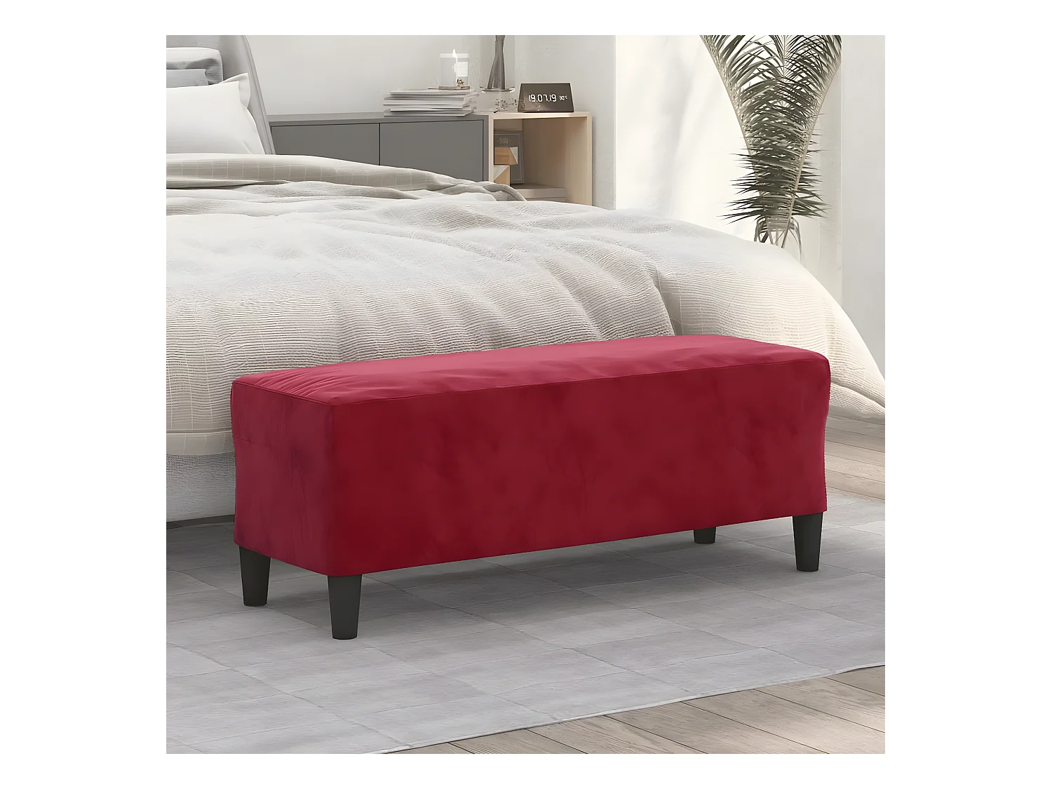 Banc chic Rouge bordeaux 100x35x41 cm Velours -ASAF96336