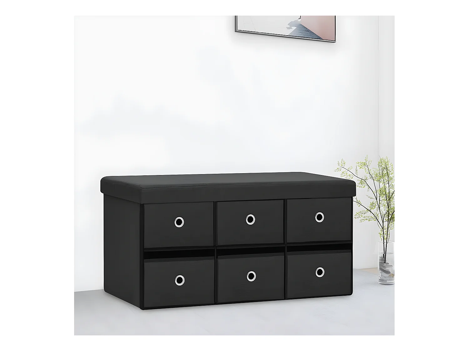 Banc de rangement pliable Noir 76x38x38 cm Faux lin -ASAF83278
