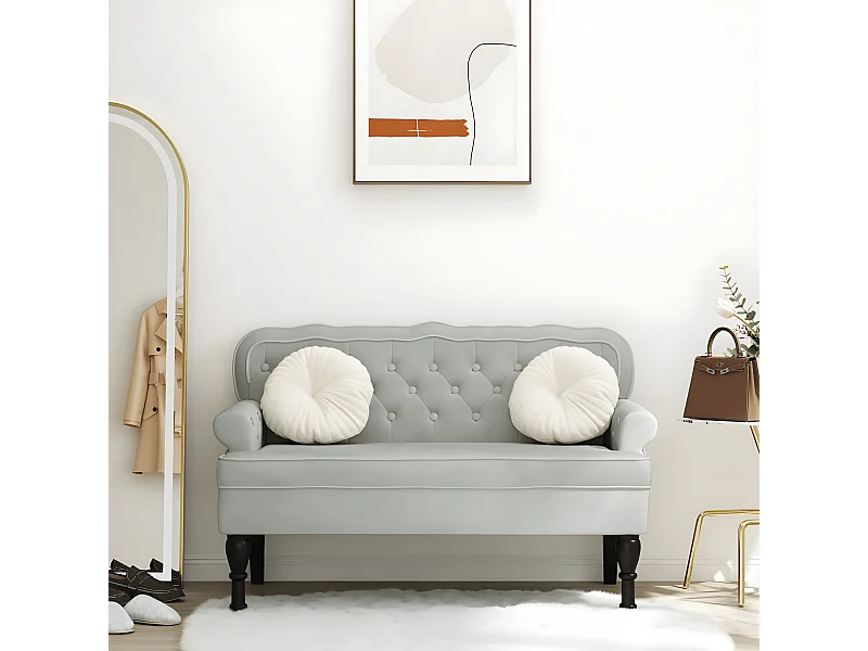 Banco com encosto 119,5x64,5x75 cm veludo cinzento-claro PT349456