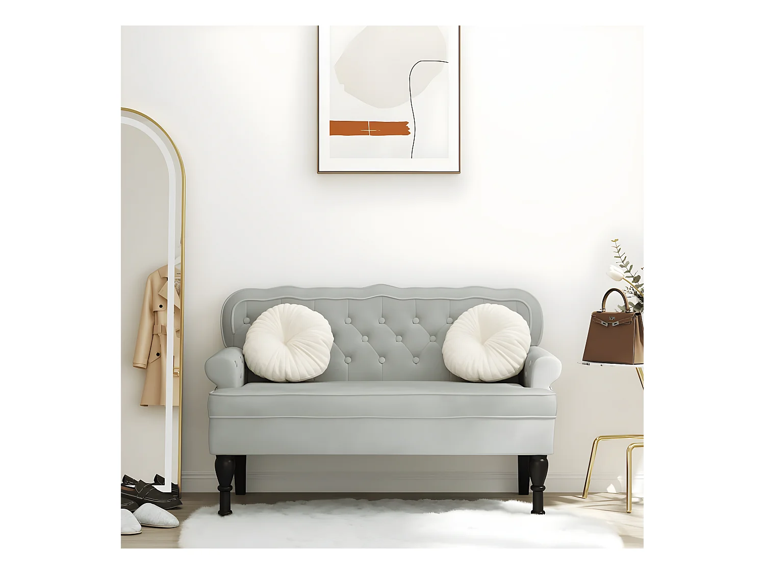 Banc avec dossier gris clair 119,5x64,5x75 cm velours -ASAF21390