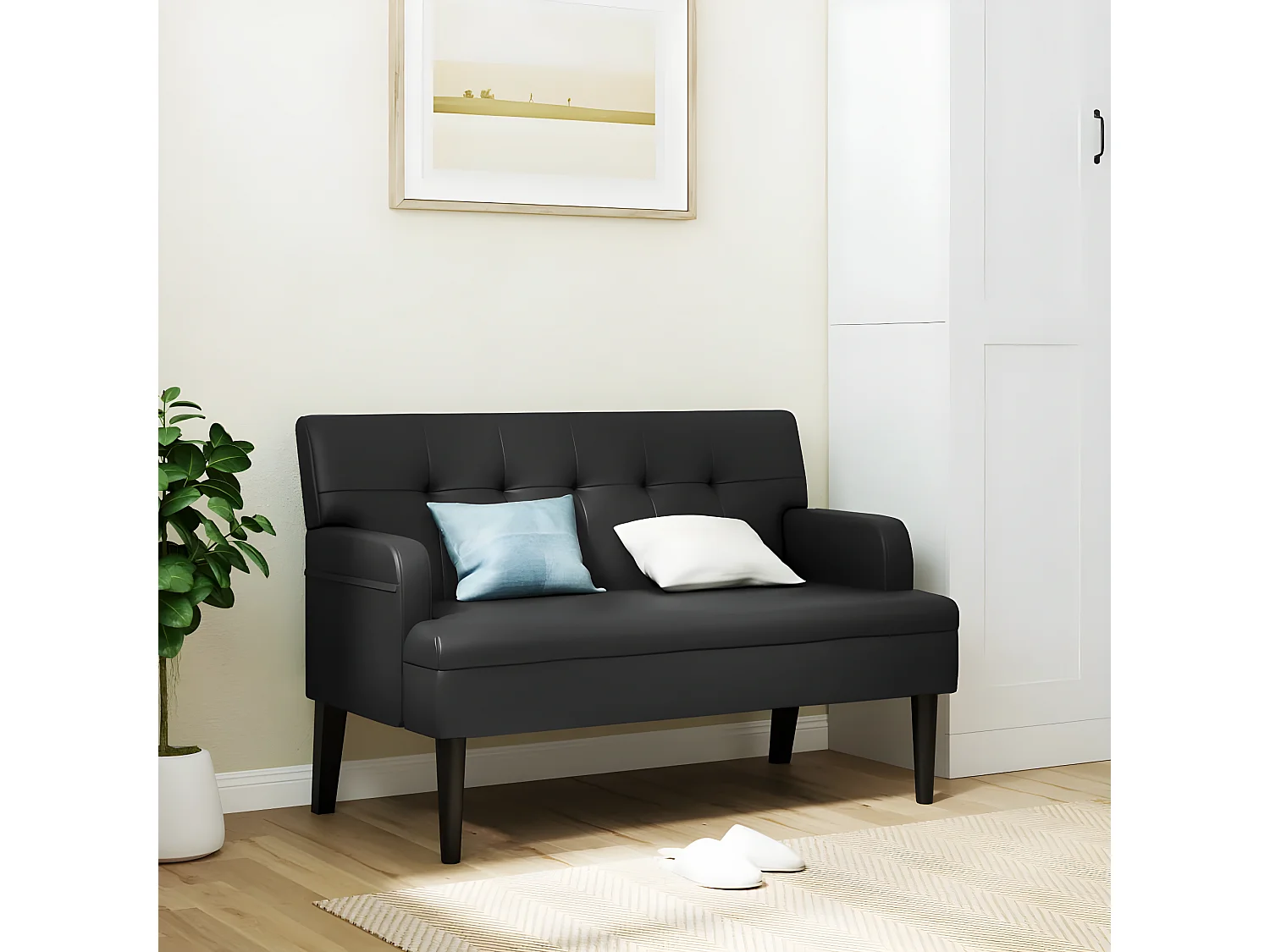 Banc avec dossier noir 112x65,5x75 cm similicuir -ASAF75491