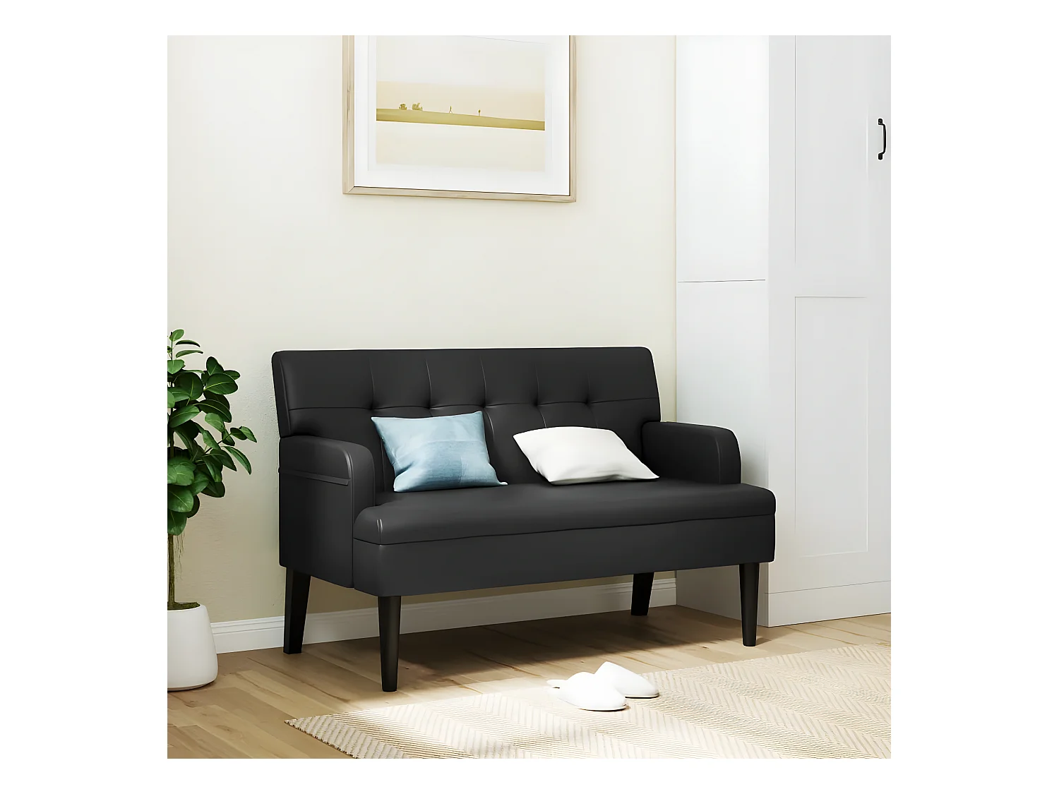 Banc avec dossier noir 112x65,5x75 cm similicuir -ASAF75491