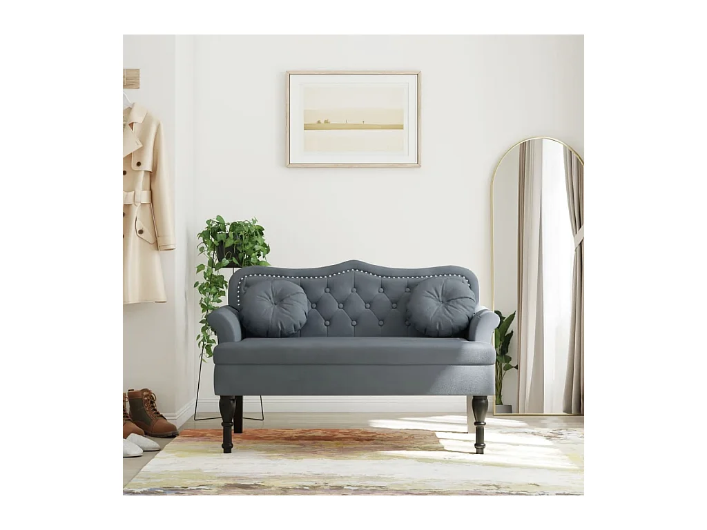 Banc avec coussins gris foncé 120,5x65x75 cm velours -ASAF78229