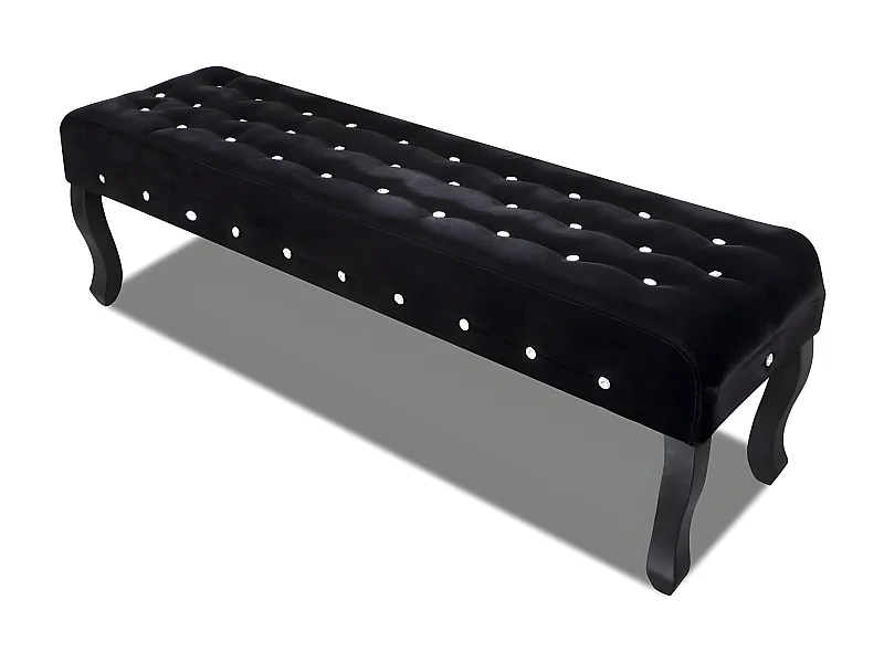 Banc chic noir Tissu velours avec boutons en cristal -ASAF99387