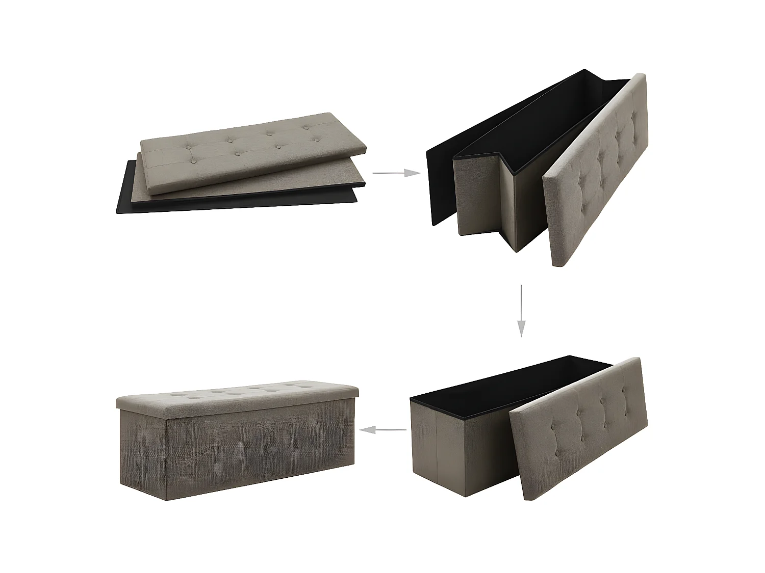 Banco de almacenamiento plegable lino sintético gris taupe ES37949