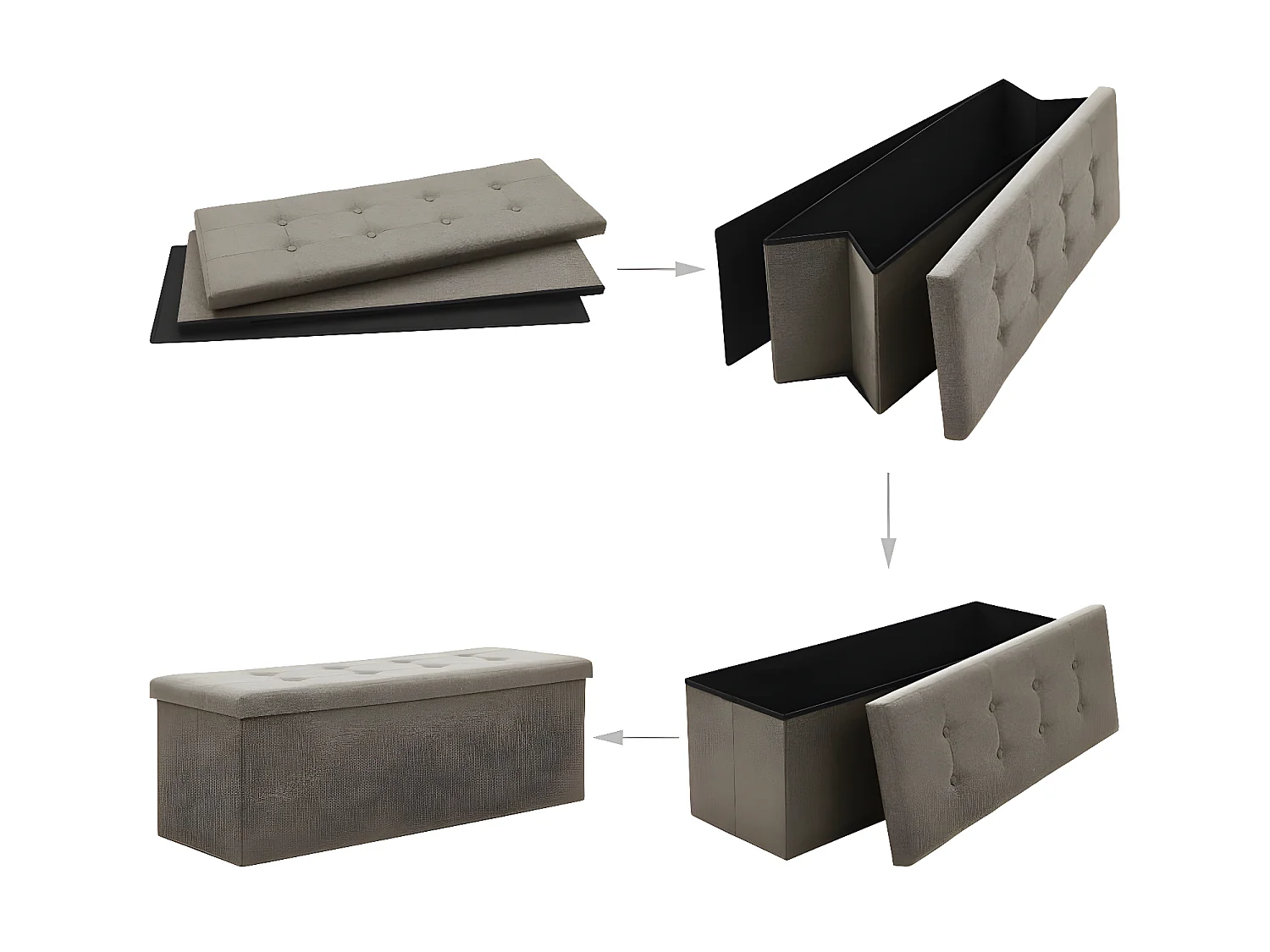 Banc de rangement pliable Taupe Faux lin -ASAF78728