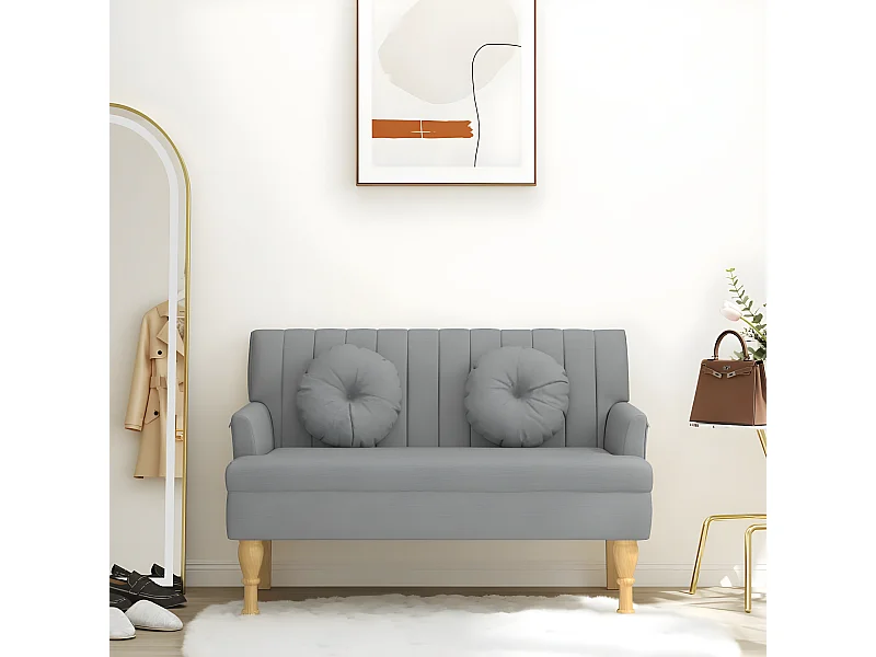 Banco c/ almofadões 113x64,5x75,5 cm tecido cinzento-claro PT667644