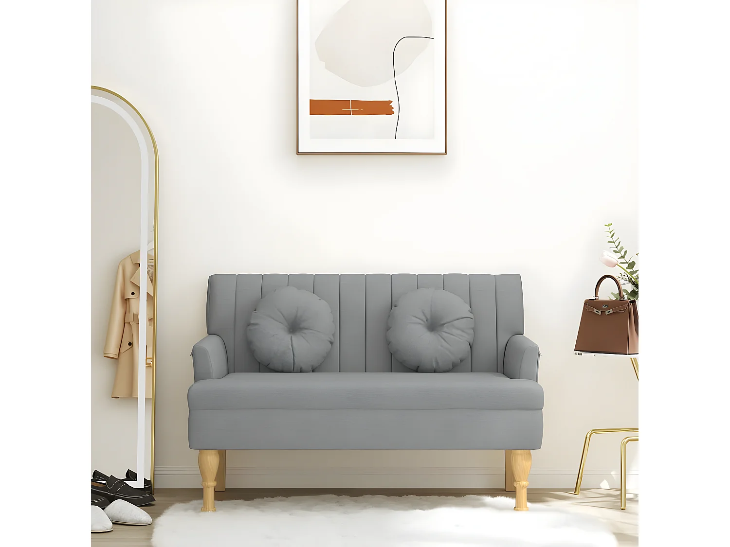 Banc avec coussins gris clair 113x64,5x75,5 cm tissu -ASAF66104