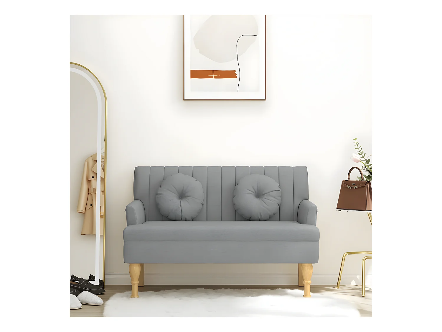 Banc avec coussins gris clair 113x64,5x75,5 cm tissu -ASAF66104