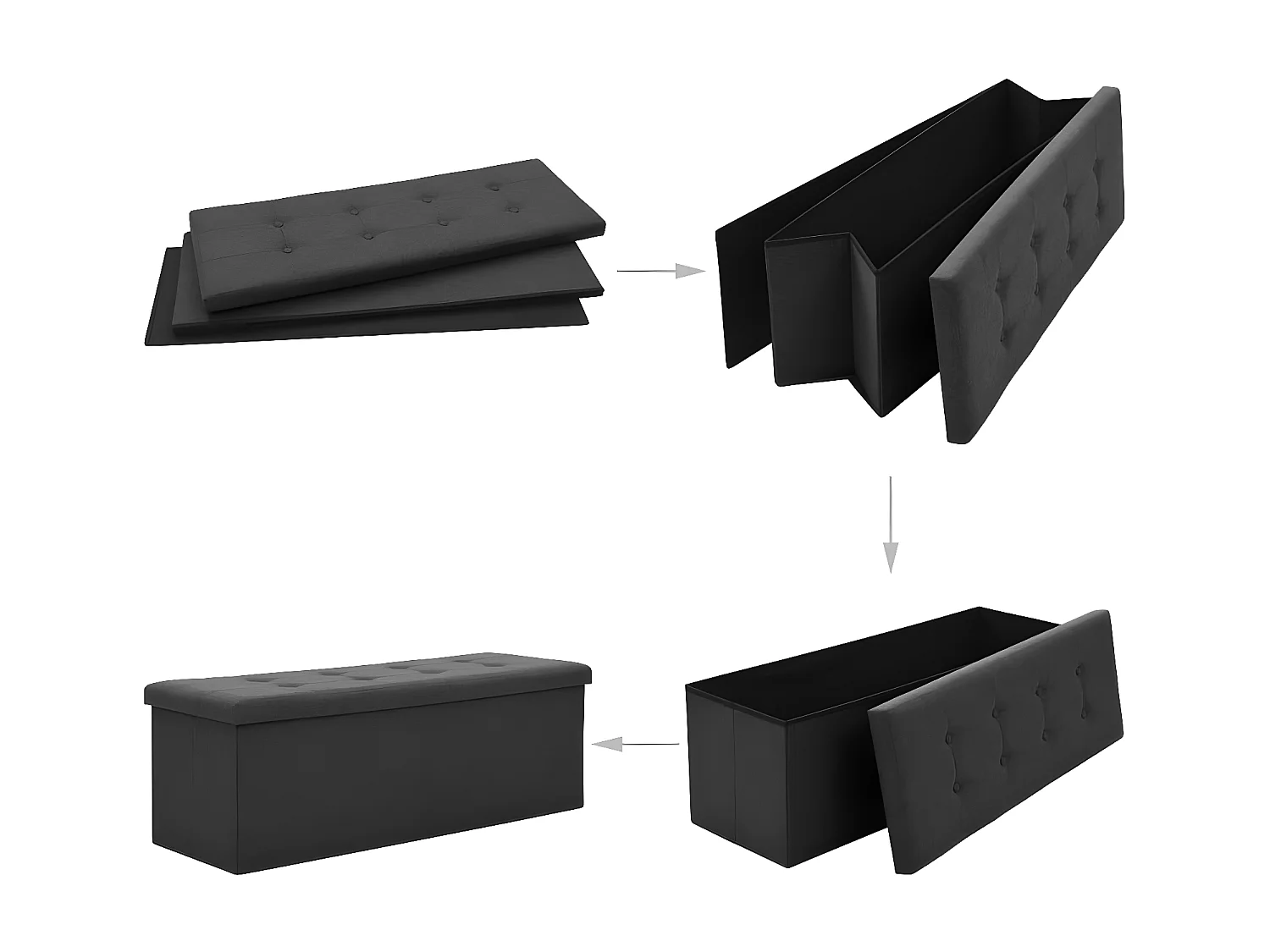 Banc de rangement pliable Noir Faux lin -ASAF57383