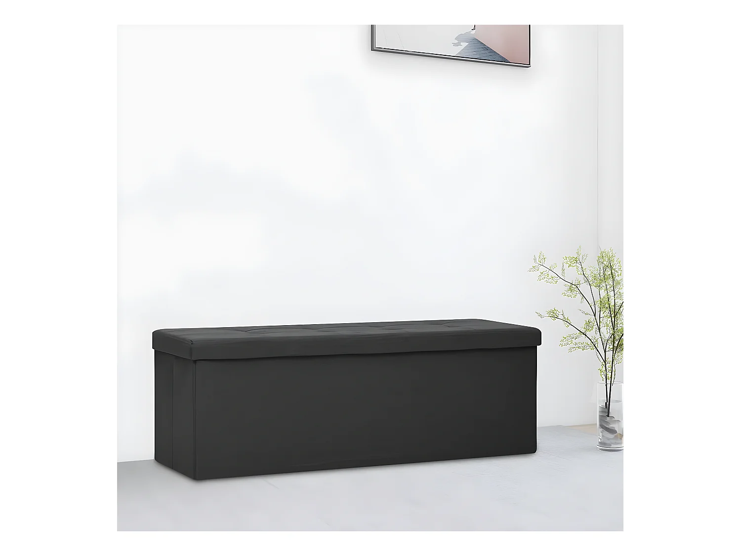 Banc de rangement pliable Noir Faux lin -ASAF57383