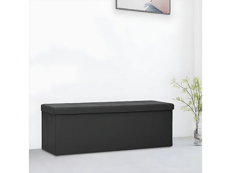 Banc de rangement pliable Noir Faux lin -ASAF57383