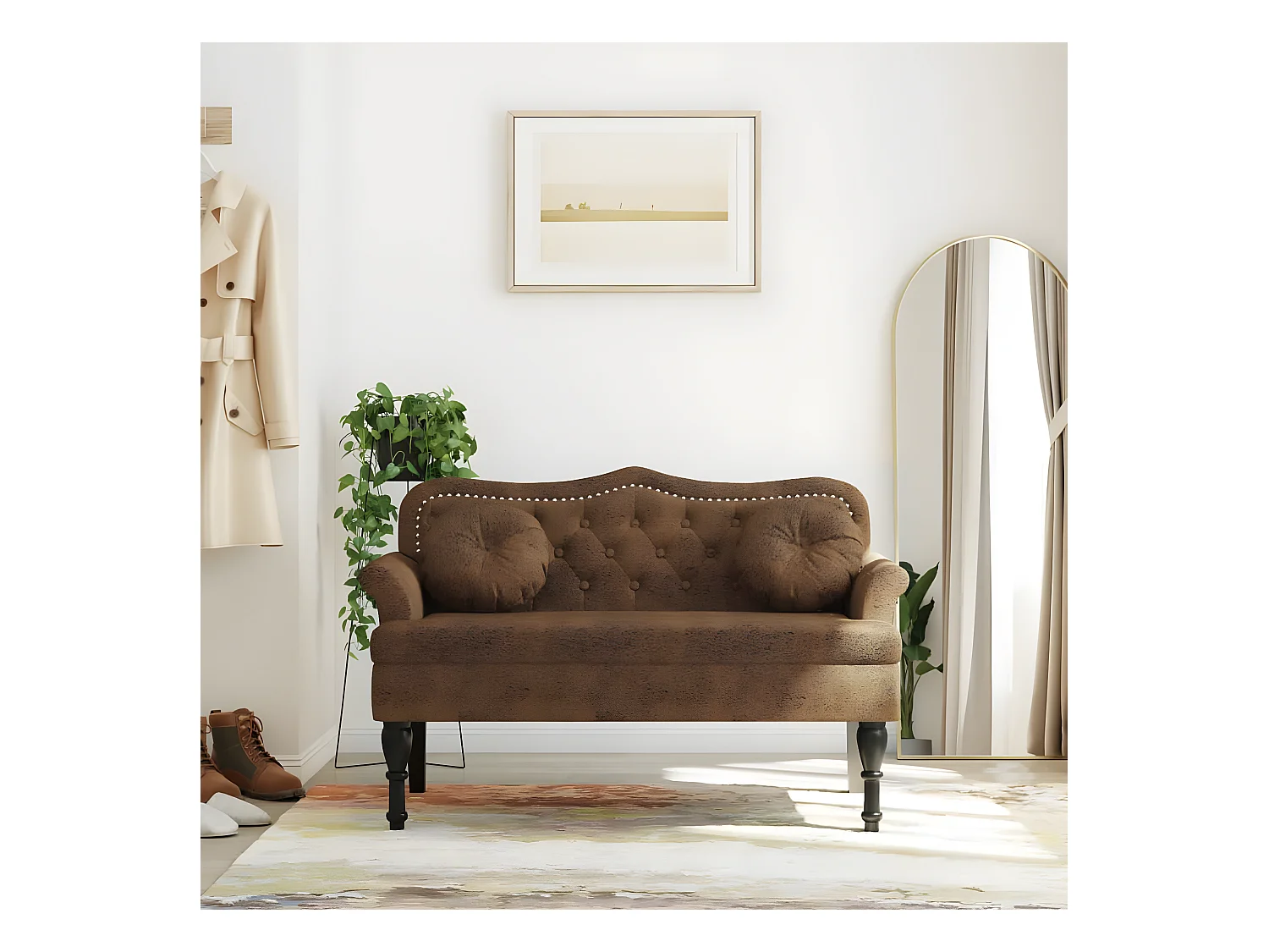 Banc avec coussins marron 120,5x65x75 cm similicuir daim -ASAF48201
