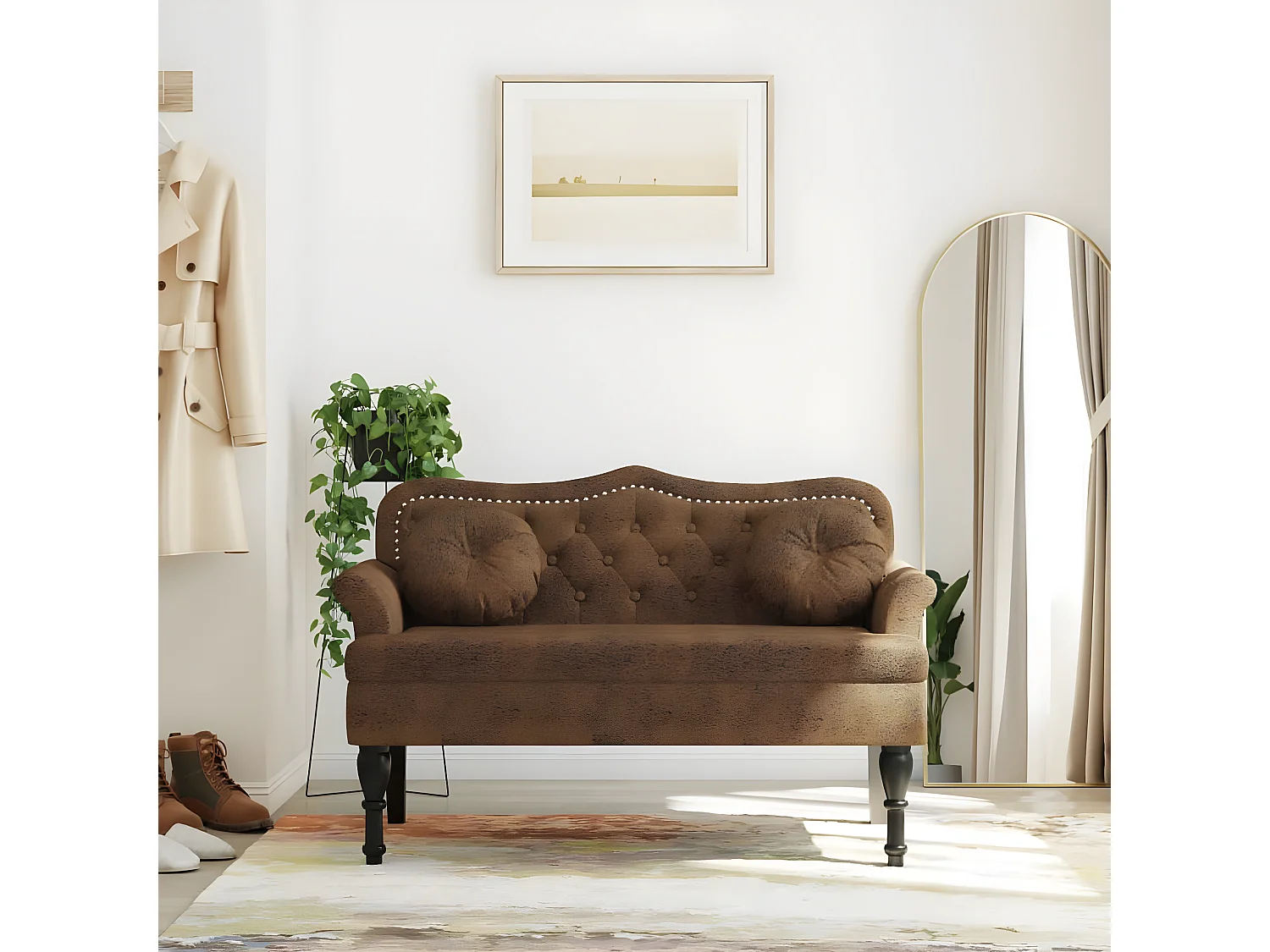 Banc avec coussins marron 120,5x65x75 cm similicuir daim -ASAF48201