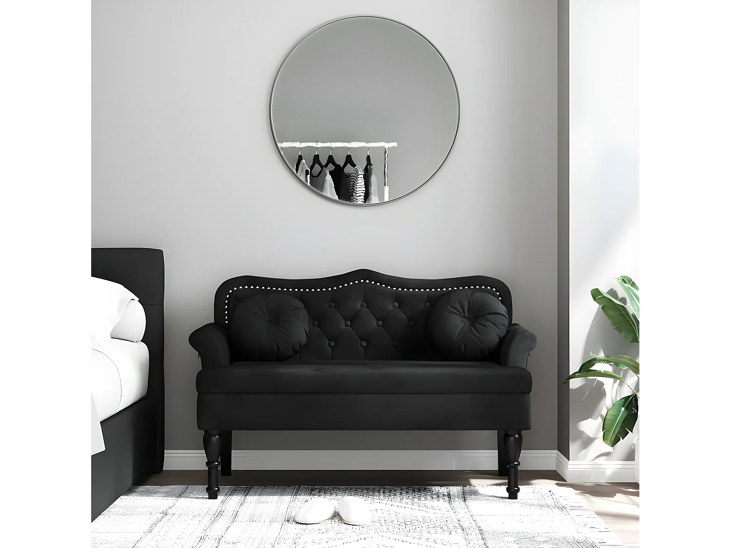 Banc avec coussins noir 120,5x65x75 cm velours -ASAF24352
