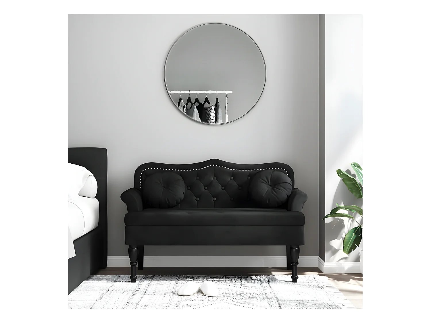 Banc avec coussins noir 120,5x65x75 cm velours -ASAF24352