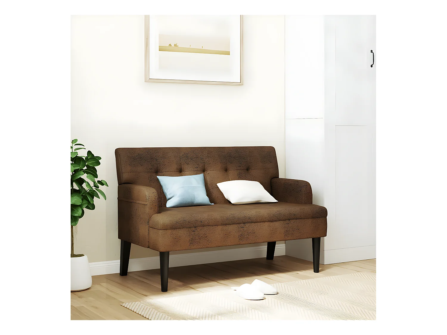 Banc avec dossier marron 112x65,5x75 cm similicuir daim -ASAF59856