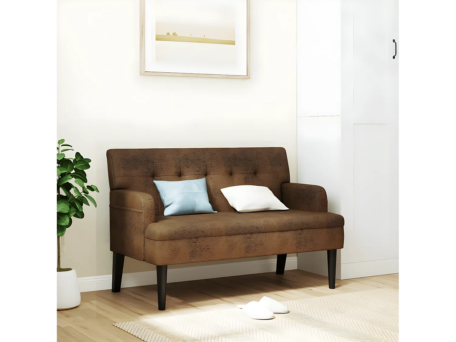 Banc avec dossier marron 112x65,5x75 cm similicuir daim -ASAF59856