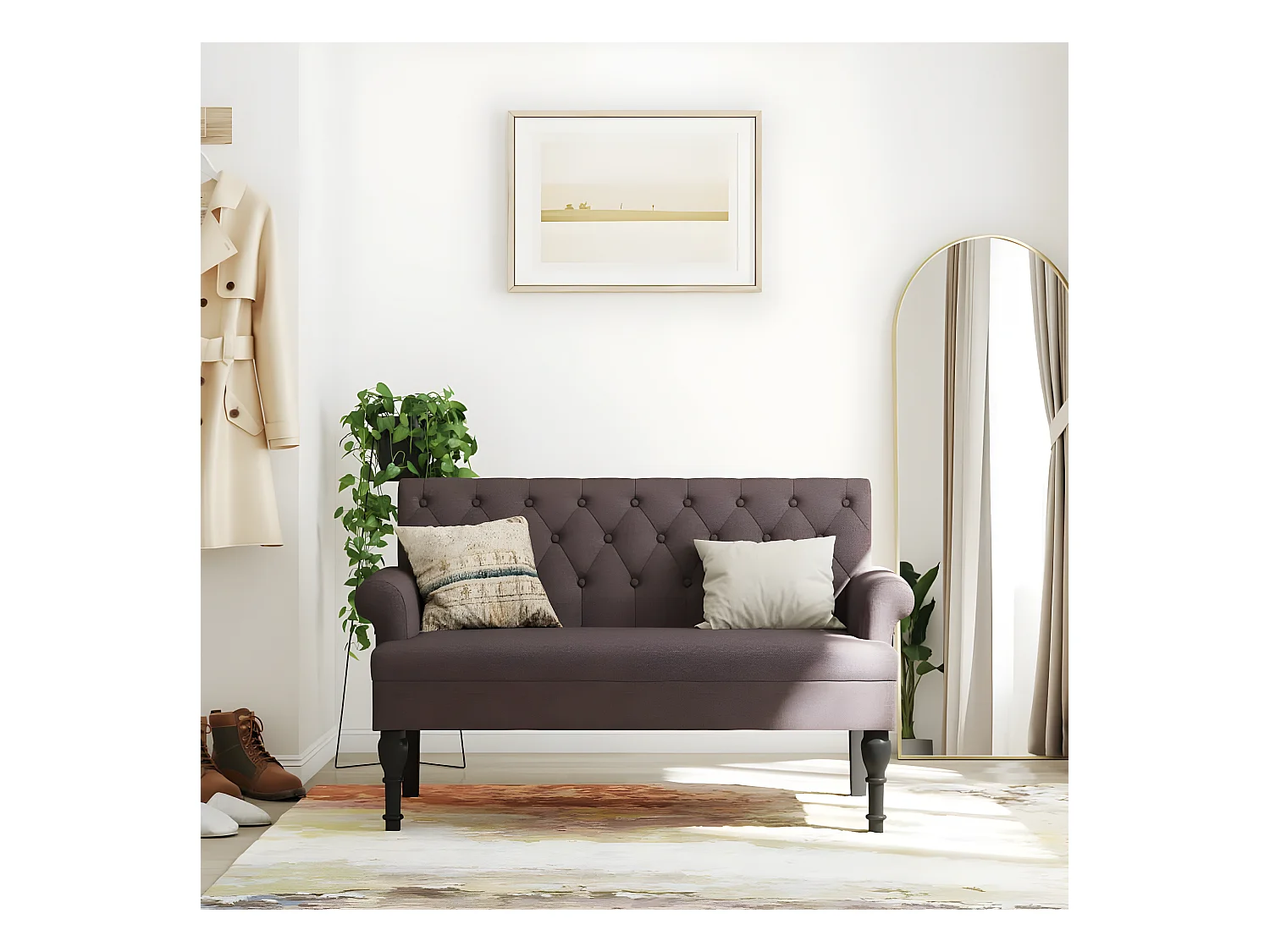 Banc avec dossier marron foncé 120x62x75,5 cm tissu -ASAF48781