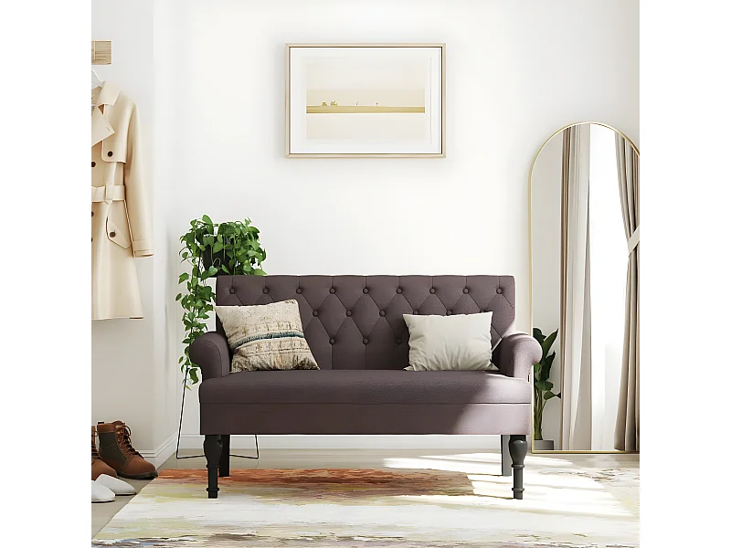 Banco con respaldo tela marrón oscuro 120x62x75,5 cm ES73468