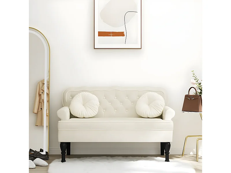 Bankje met rugleuning 119,5x64,5x75 cm fluweel crèmekleurig BE856852