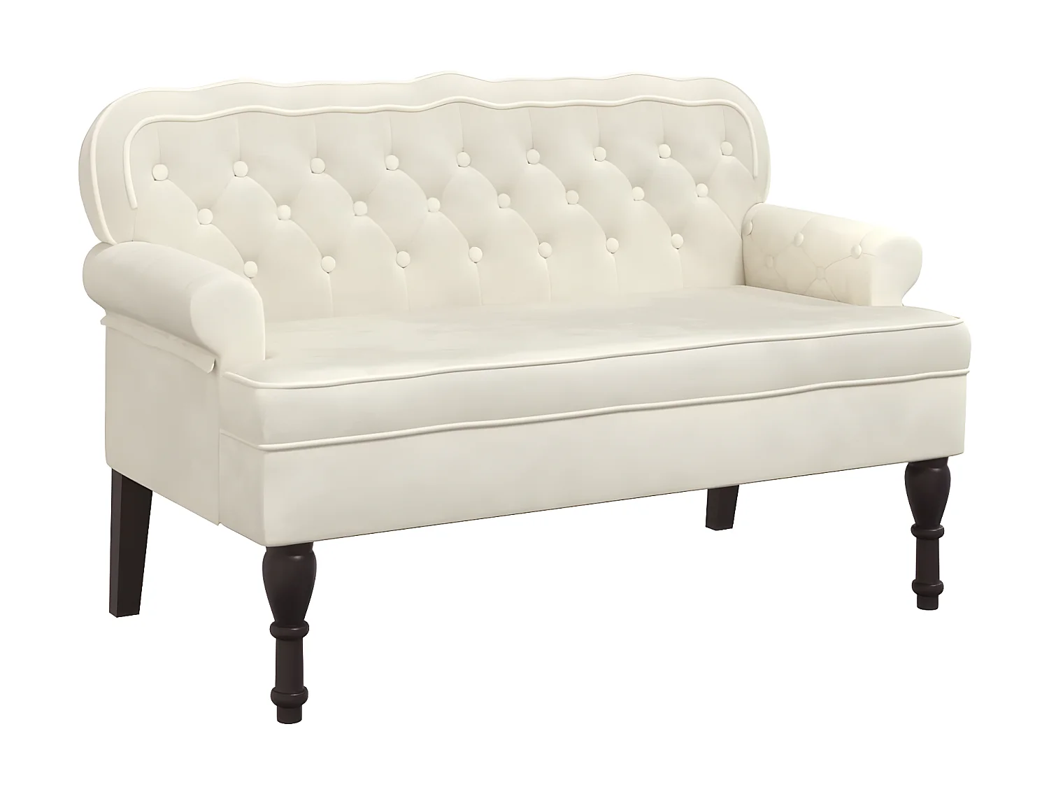 Bankje met rugleuning 119,5x64,5x75 cm fluweel crèmekleurig BE856852