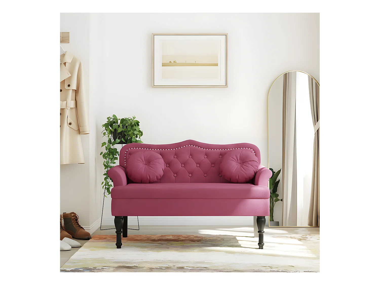 Banc avec coussins bordeaux 120,5x65x75 cm velours -ASAF63124