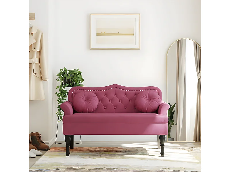 Banc avec coussins bordeaux 120,5x65x75 cm velours -ASAF63124