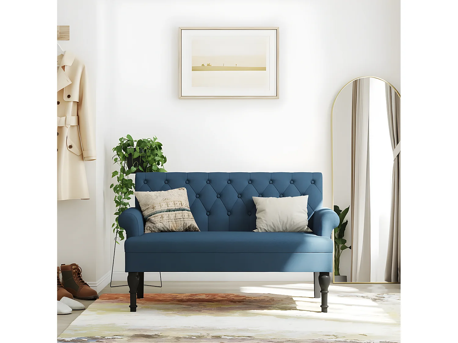 Banc avec dossier bleu 120x62x75,5 cm tissu -ASAF39081