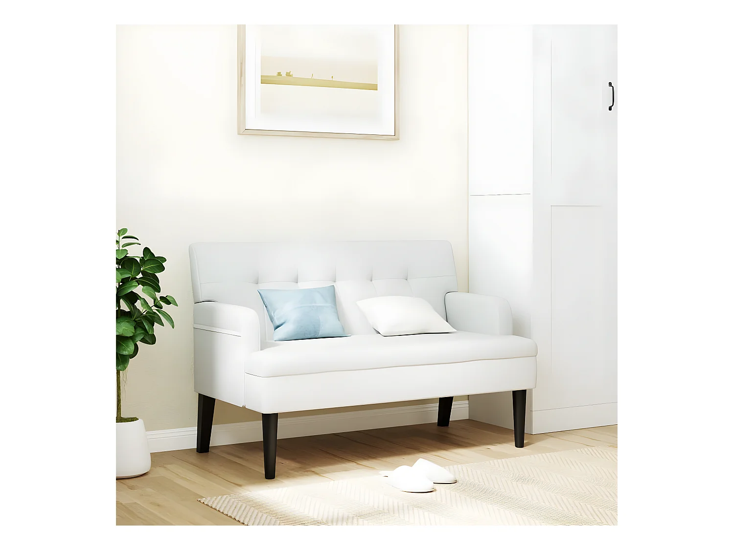 Banc avec dossier blanc 112x65,5x75 cm similicuir -ASAF39360