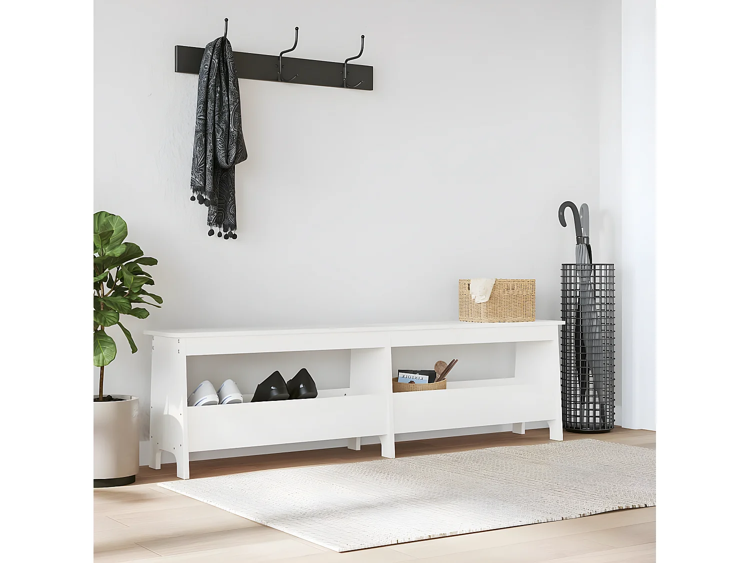 Banc d'entrée blanc 160x28x45 cm bois de pin massif -ASAF99114