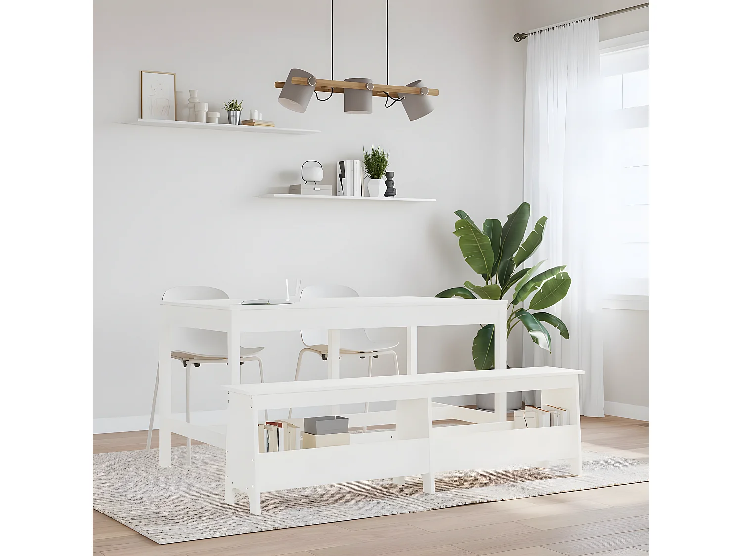 Banc d'entrée blanc 160x28x45 cm bois de pin massif -ASAF99114