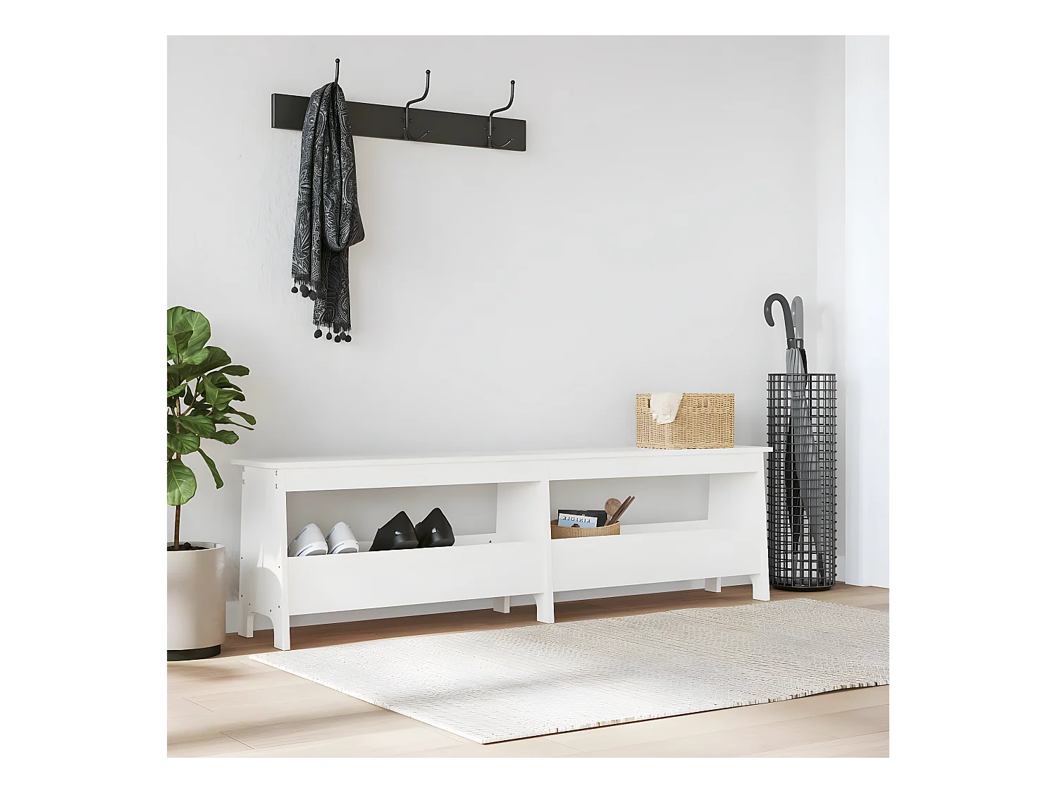 Banc d'entrée blanc 160x28x45 cm bois de pin massif -ASAF99114